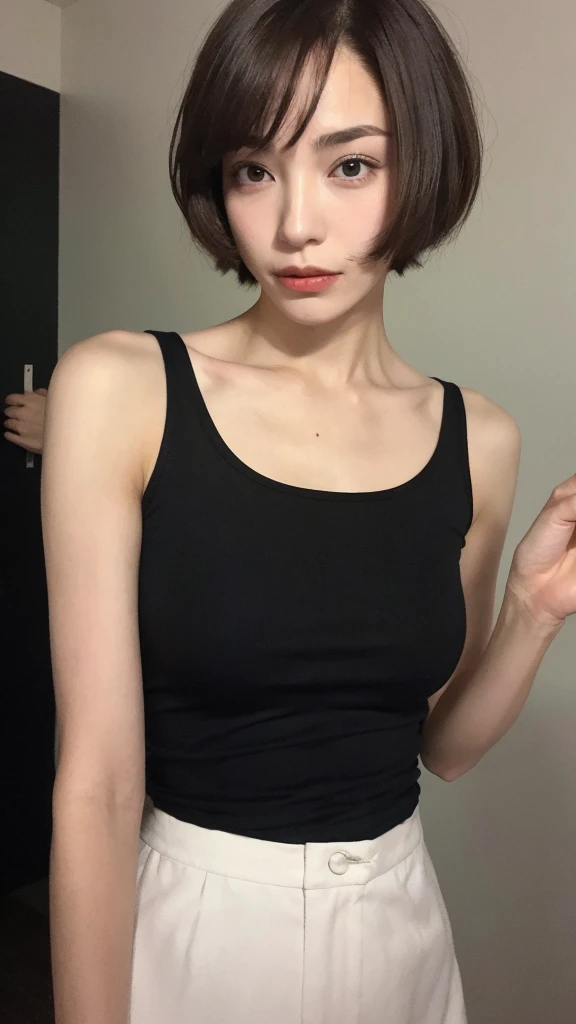 Realistic glowing skin, (Sweat:1.8),Stand backwards,Look back at your face,Always look at the camera,(Sweat:1.8),(Beautiful in real life:1.6),,(whole body:1.9),(Sweatしたリアルな白い肌:1.9),White socks, (Black leather shoes:1.8),
,Cold look,Cold Stare,Black Hair,short hair,Tie your hair short,Silky translucent white skin,,(Very detailed美しい顔), Great face and eyes, (Highest quality:1.4), (Very detailedな), (Very detailed CG synthesis 8k wallpaper), Very detailed, High resolution raw color photos, Professional photography, Realistic portrait,Sweat,,(a cup:1.9),(Flat Chest:1.9),(Very small breastsBreast augment0.1),(Small breasts beginning to1.9),(Breasts during puberty:1.9)tailed RAW photf a girl's whole body), Canon EOS R5 250mm, Sharp focus, Cinema Lighting, (No makeup:1.2), Fine skin, Delicate collarbone,,(Ultra-high resolution:1.6), (Realistic:1.6),,(Japanese junior high school girls:1.9),(whole body:1.8),(Sweat dripping from the skin:1.9),(Black pleated skirt for the lower body only:1.9),(Sweaty skin:1.9),(Age is :1.9),(Raise one hand above your head:2),(Topless:1.9),Height is 155cm,Non-erect, thin nipples,very small nipplesral nipples,rl nipples,Not disgnipples