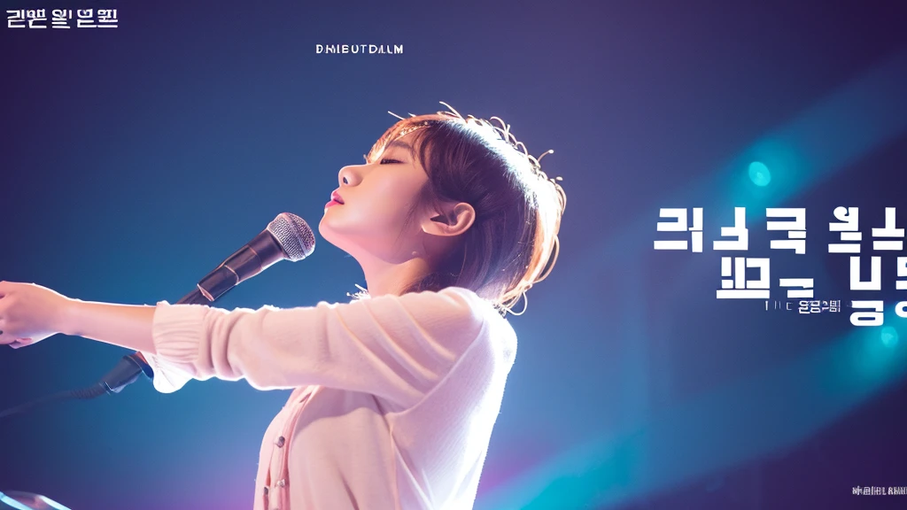 The Korean Ballads music channel logo is an image of a Korean girl holding a microphone and singing, evoking the romantic and profound feeling of ballads. The words "Korean Ballads" are written in a soft and flexible font, the word "Korean" is smaller and above the word "Ballads". Using light pink and light blue as the main tones, combined with white as the background, this logo will bring a gentle, delicate feeling. The design elements combine harmoniously, reflecting the true spirit and characteristics of Korean ballad music. Realistic images, clear details, warm and gentle color scheme.