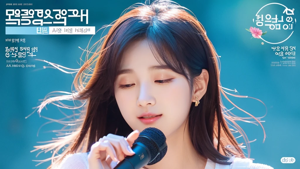 The Korean Ballads music channel logo is an image of a Korean girl holding a microphone and singing, evoking the romantic and profound feeling of ballads. The words "Korean Ballads" are written in a soft and flexible font, the word "Korean" is smaller and above the word "Ballads". Using light pink and light blue as the main tones, combined with white as the background, this logo will bring a gentle, delicate feeling. The design elements combine harmoniously, reflecting the true spirit and characteristics of Korean ballad music. Realistic images, clear details, warm and gentle color scheme.