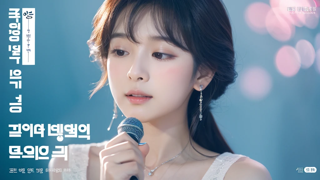 The Korean Ballads music channel logo is an image of a Korean girl holding a microphone and singing, evoking the romantic and profound feeling of ballads. The words "Korean Ballads" are written in a soft and flexible font, the word "Korean" is smaller and above the word "Ballads". Using light pink and light blue as the main tones, combined with white as the background, this logo will bring a gentle, delicate feeling. The design elements combine harmoniously, reflecting the true spirit and characteristics of Korean ballad music. Realistic images, clear details, warm and gentle color scheme.