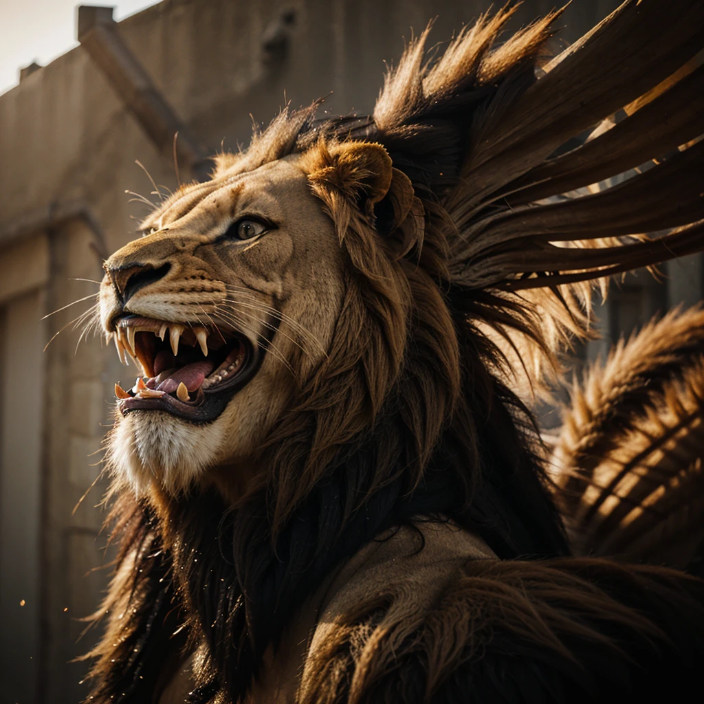 Monstrous lion roaring at ni