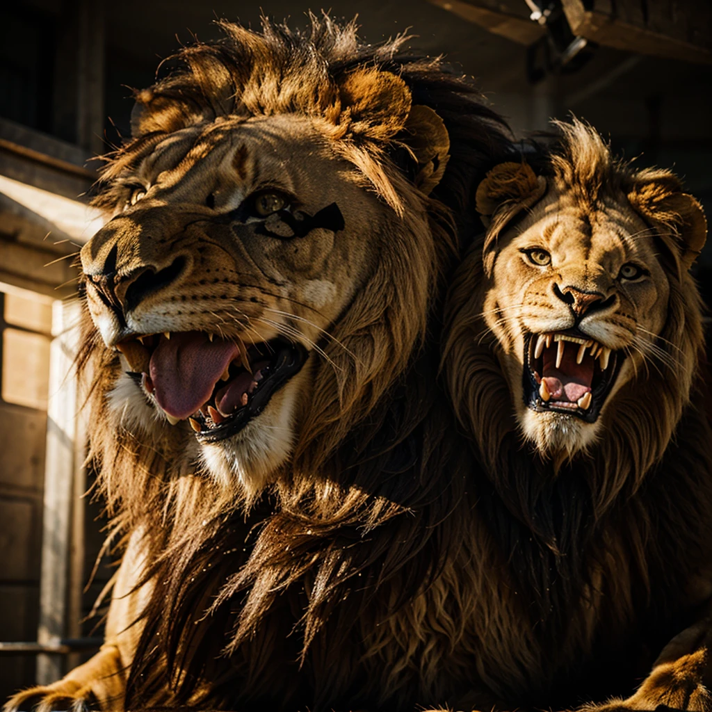 Monstrous lion roaring at ni