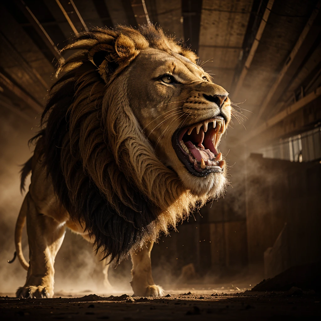 Monstrous lion roaring at ni