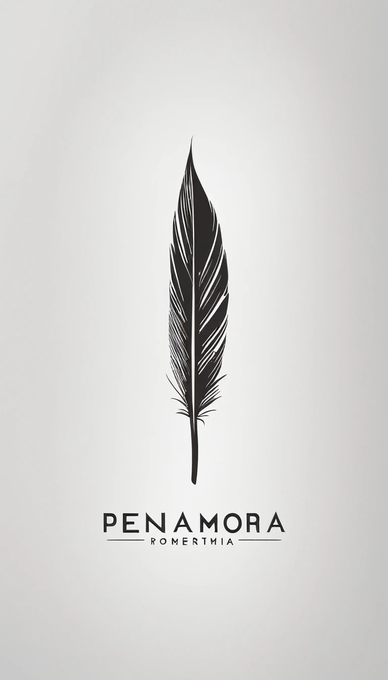 A minimal, modern, simple, cinematic logo design for the brand “Penamemoria". Create a modern, minimalistic, high-quality, logo of a bird feather