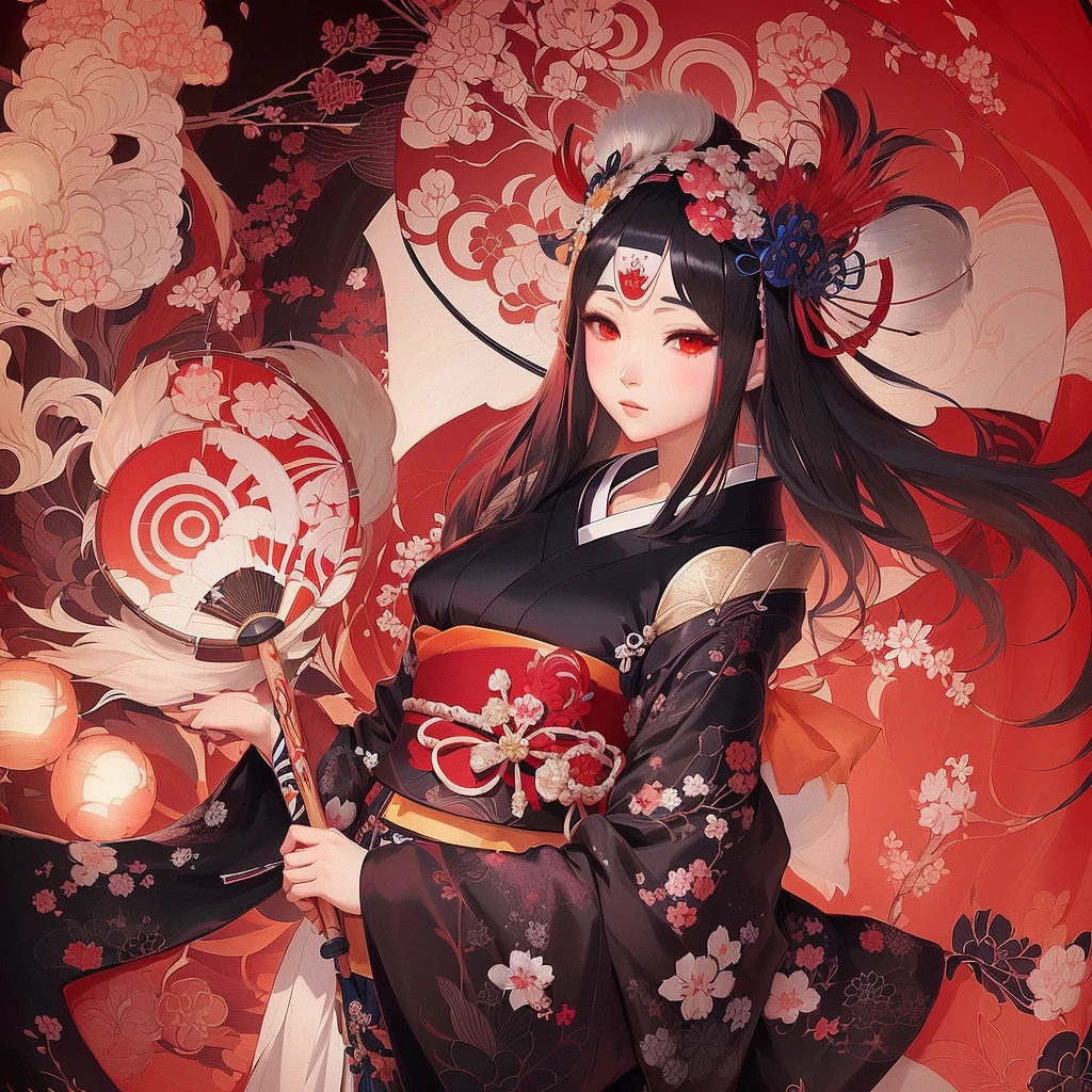Anime girl in kimono holding folding fan and uchiwa fan, onmyoji, The Detailed Art of the Onmyoji, onmyoji portrait, Zerochan Art, pixiv Contest Winner, feudal japan art, Anime illustration, Digital art on pixiv, Beautiful anime art, Japanese art style, Anime style digital art, Anime fantasy illustration