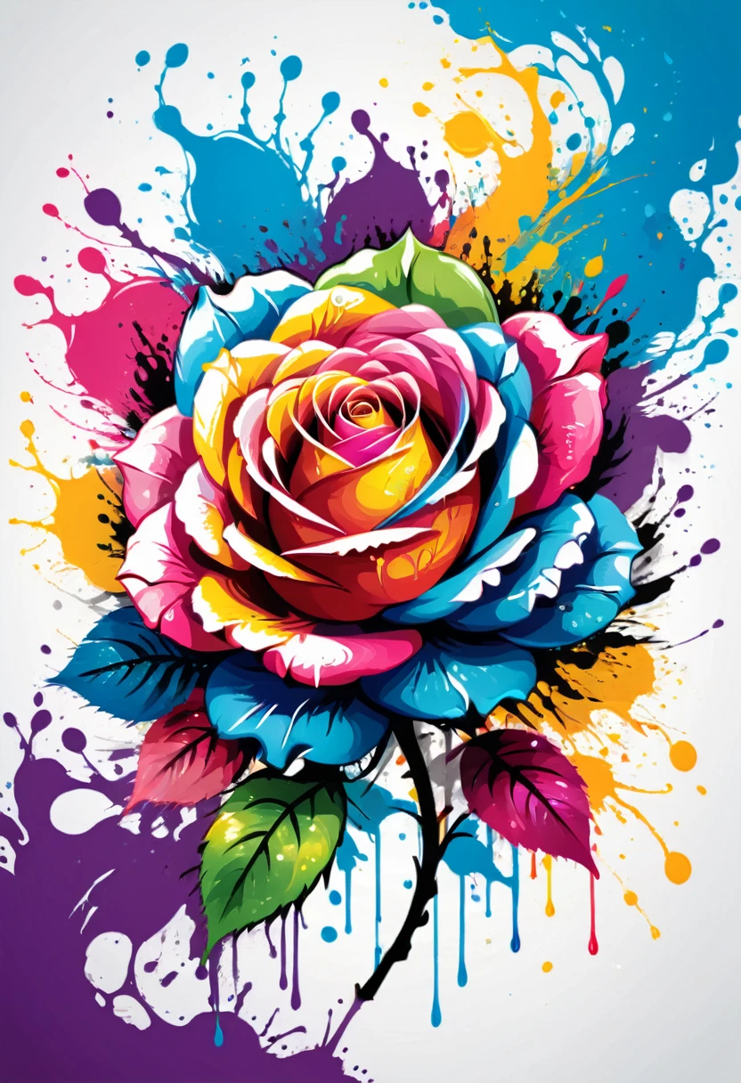 A logo with vector art of a colorful rose illustration, At the center, swirly vibrant colors, paint splashes and smears, high détail,Hawaii Background
(artwork, best quality, proffesional, perfect composition, very aesthetic, absurdrez, super verbose, Intricate details:1.3)