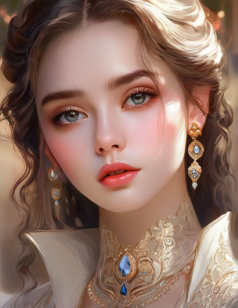 a beautiful girl, extremely detailed face and eyes, long eyelashes, beautiful detailed lips, 1girl, portrait, fantasy, digital painting, ethereal, soft lighting, warm colors, cinematic, highly detailed, intricate, ornate, elegant, delicate, serene, dreamlike, breathtaking, stunning, exquisite, masterpiece