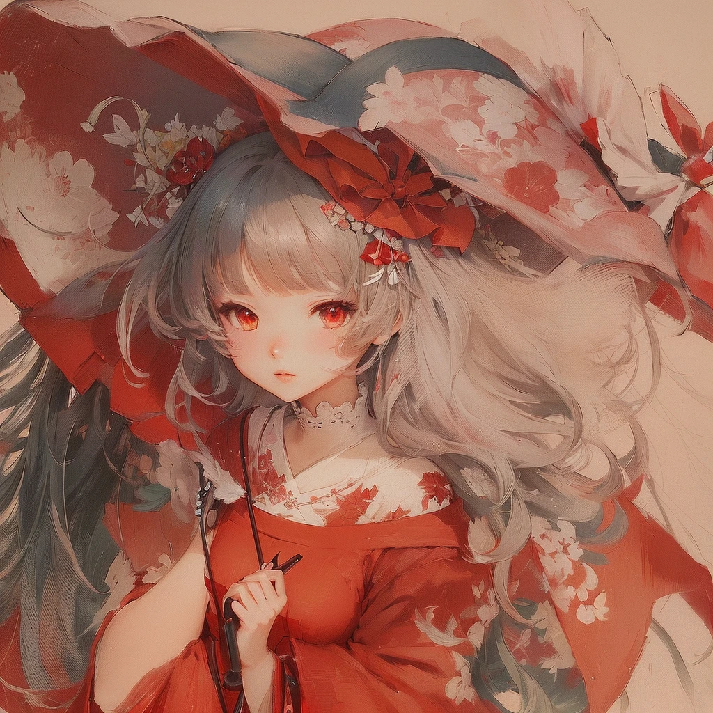 Wearing a red dress and a red hat、Anime girl holding a red umbrella, Gwaiz, Gwaiz on pixiv artstation, artwork in the style of Gwaiz, Gwaiz on artstation pixiv, by Shimo, Digital art on pixiv, Detailed anime artwork, The Detailed Art of the Onmyoji, Zerochan Art, Soft anime illustration