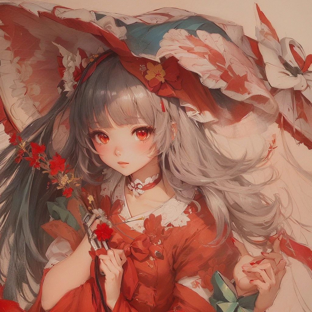 Wearing a red dress and a red hat、Anime girl holding a red umbrella, Gwaiz, Gwaiz on pixiv artstation, artwork in the style of Gwaiz, Gwaiz on artstation pixiv, by Shimo, Digital art on pixiv, Detailed anime artwork, The Detailed Art of the Onmyoji, Zerochan Art, Soft anime illustration