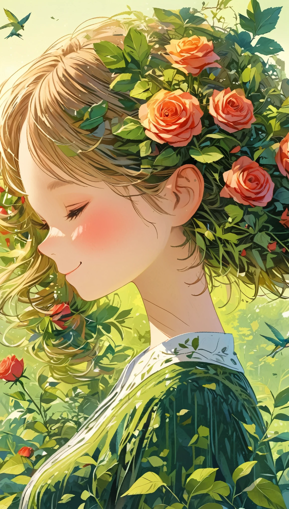 Leaf hair girl、front、Upper Body、Masterpiece、Highest quality、smile、Rose flower、Elf、princess