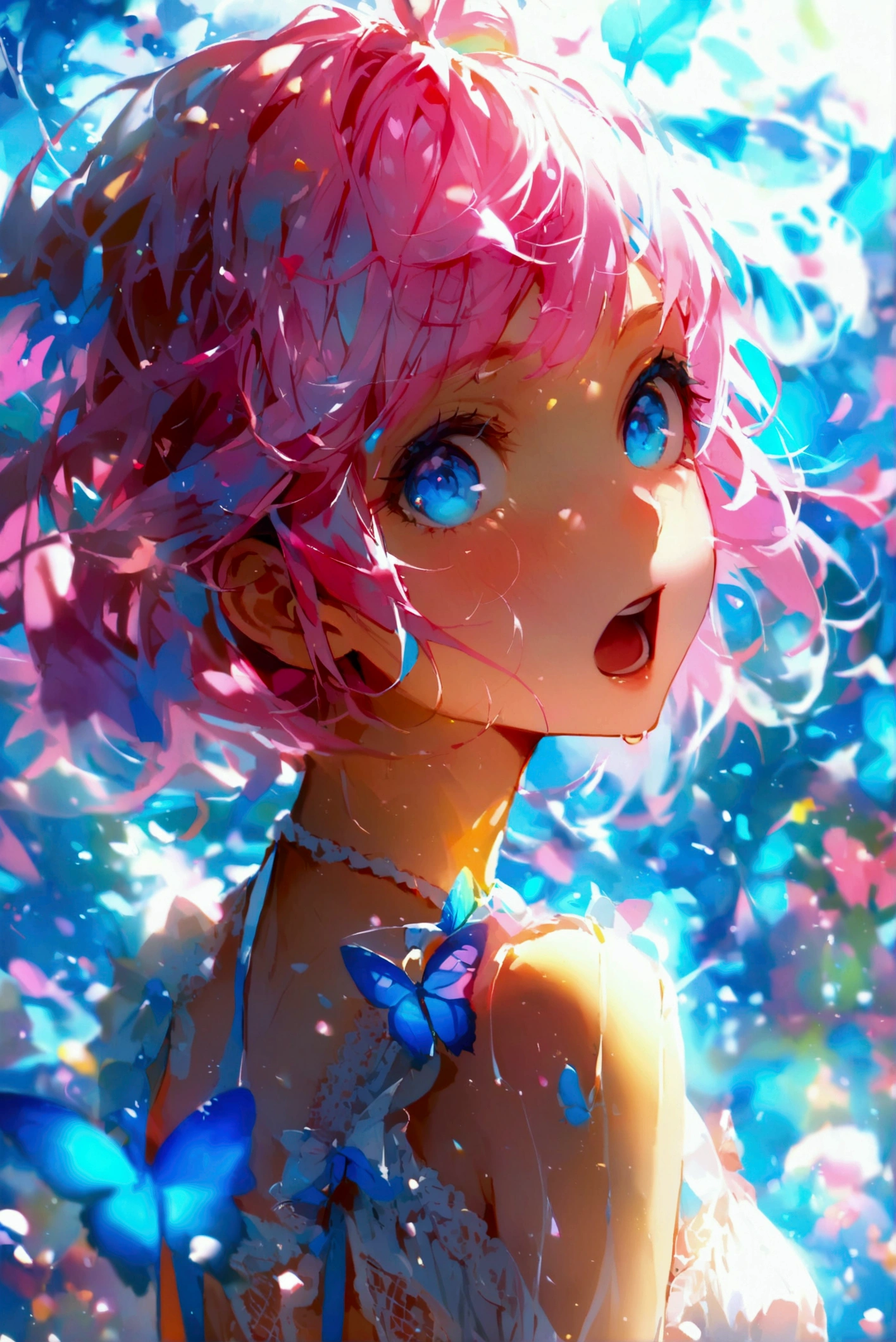can't believe it、be surprised、Open your mouth wide、Pink Hair、blue eyes