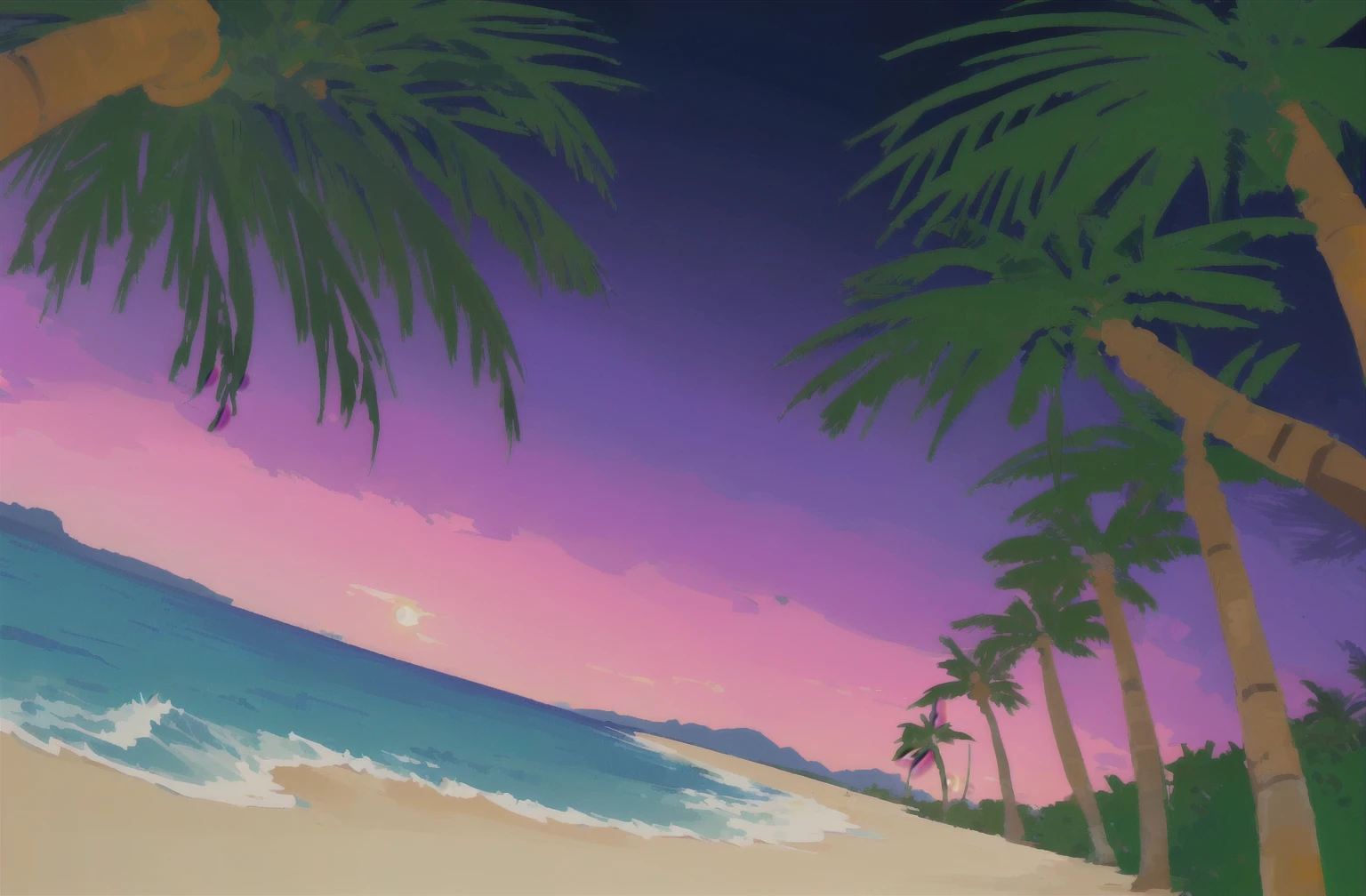 Palm trees and beach、Tropical Beach, an abstract tropical landscape,  Tropical atmosphere, Beach Sunset, Background artwork, Sunset background