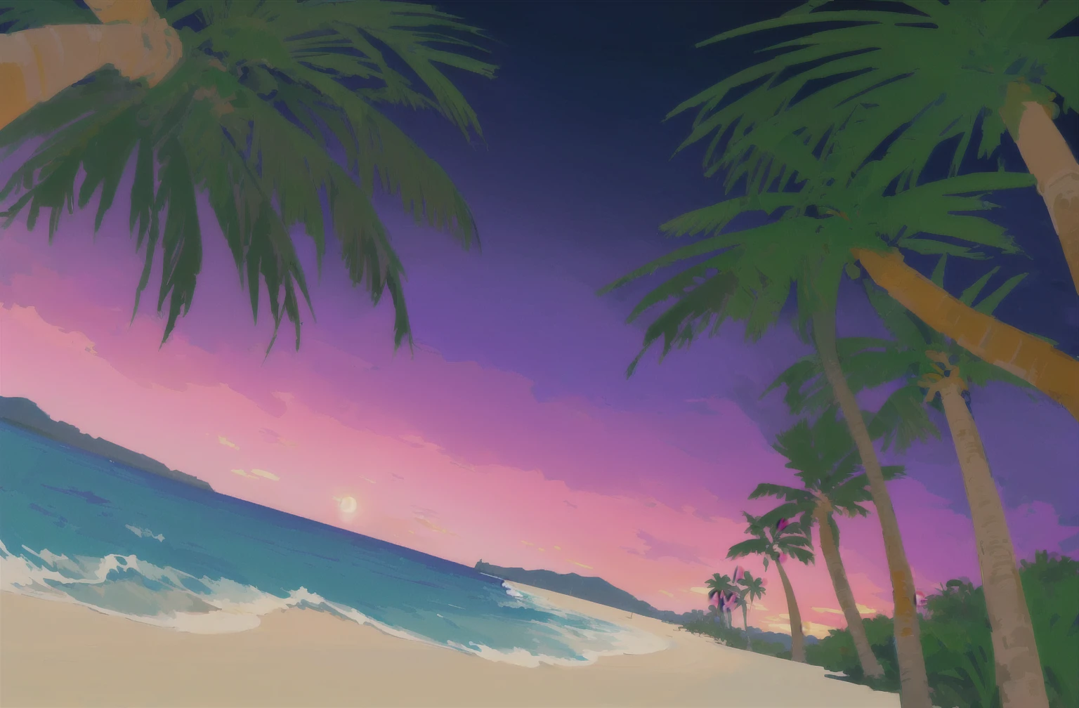 Palm trees and beach、Tropical Beach, an abstract tropical landscape, Tropical atmosphere, Beach Sunset, Background artwork, Sunset background