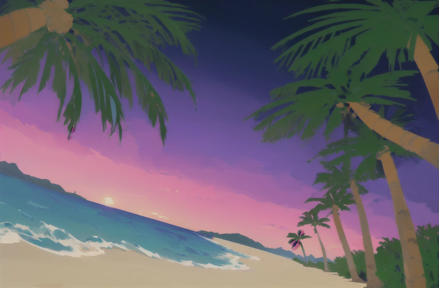 Palm trees and beach、Tropical Beach, an abstract tropical landscape, Tropical atmosphere, Beach Sunset, Background artwork, Sunset background