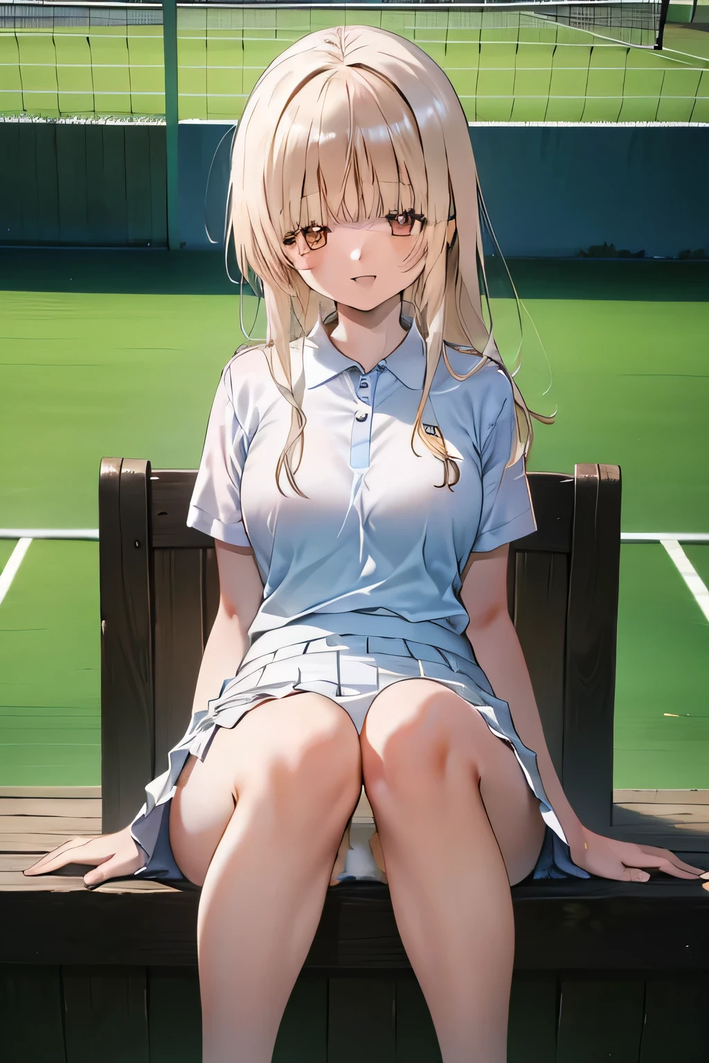 1girl ,((Shiina Mahiru,mahiru shiina)), (Long Hair,Straight Hair,bangs),happy smile, smile, Open your mouth,((nsfw,full,White tennis wear,White shirt,White mini skirt, shot,White pantieal Summer,Daytime,sunny,My hair is blowing in the wind,whole bodyがイラストに入るように,Slender body,
break outdoors, School,Tennis court,
break looking at viewer,Beautiful breasts,Wideg,Medium chest,whole body,((Panty shot,sit,Pullour skirt,Angle from below))
break (masterpiece:1.2), Highest quality, High resolution, unity 8k wallpaper, (shape:0.8), (Beautiful details:1.6), Highly detailed face, Perfect lighting, Extremely detailed CG, (Perfect hands, Perfect Anatomy),