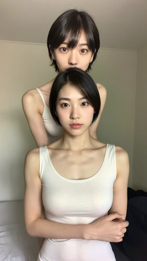 (Solo), (女の子の詳細T全身RAW写真超詳細, (18year old), Sharp Focus, petite figure,フラットT胸, (skinny and fit body:T,(Very short hair:1.5), broth, Erect nipples), 全barechested、barechested、C Cup Bust、Slim body、Constriction、nipple erect