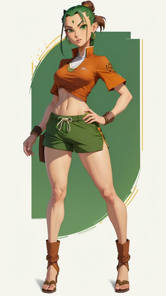 cartoon of a woman in a brown shirt and green shorts, avatar aang, aang, full body close-up shot, full body character, single character full body, full length character, full body picture, full body details, full body single character, male character, full body illustration, fullbody portrait, atla, character full body portrait
