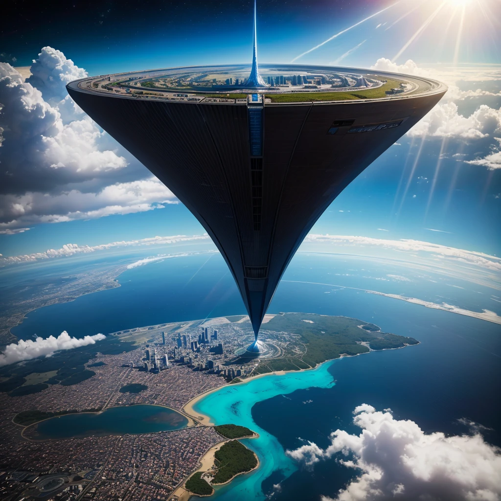 mysteriousな超巨大なトンネルの中に森がある，Different world，The sunlight from the sun shines on the earth，Skyscrapers，no gravity，Multidimensional，High Dimension，Colorful，Best Quality，8K，mysterious，Fantasy，Different space，Gravity is reversed，Nature，romantic，A world beyond imagination，Dream world，Huge river，masterpiece，最高masterpiece，perfection，