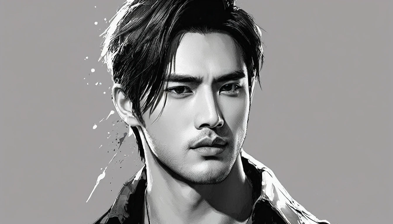 ink,Exaggerated expressions,handsome male character,ink,stain,Line outline,ink stain,คราบink