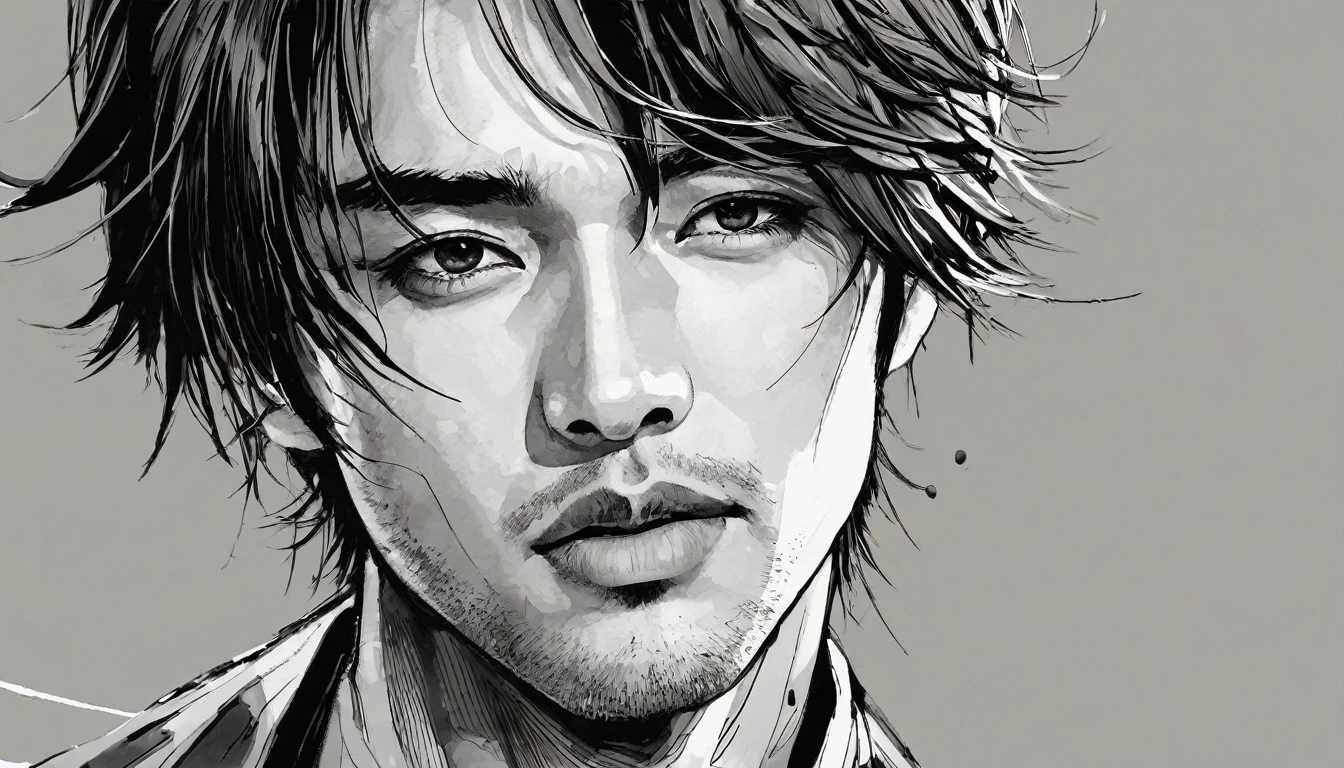 ink,Exaggerated expressions,handsome male character,ink,stain,Line outline,ink stain,คราบink