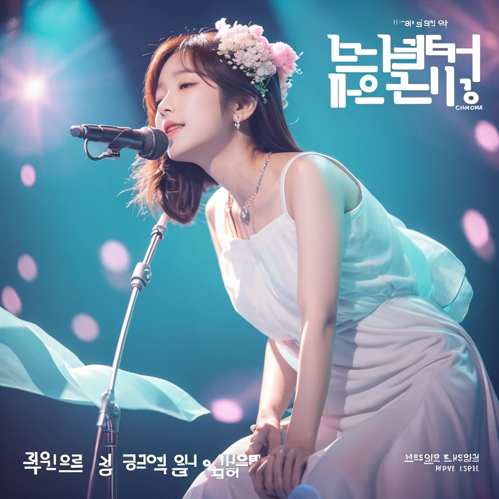 The Korean Ballads music channel logo is an image of a Korean girl holding a microphone and singing, evoking the romantic and profound feeling of ballads. The words "Korean Ballads" are written in a soft and flexible font, the word "Korean" is smaller and above the word "Ballads". Using light pink and light blue as the main tones, combined with white as the background, this logo will bring a gentle, delicate feeling. The design elements combine harmoniously, reflecting the true spirit and characteristics of Korean ballad music. Realistic images, clear details, warm and gentle color scheme.