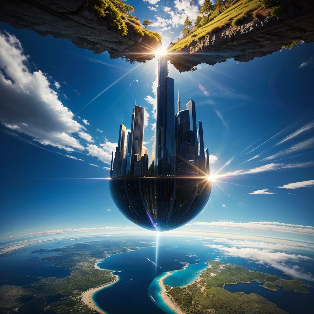 mysteriousな超巨大なトンネルの中に森がある,Different world,The sunlight from the sun shines on the earth,Skyscrapers,no gravity,Multidimensional,High Dimension,Colorful,Best Quality,8K,mysterious,Fantasy,Different space,Gravity is reversed,Nature,romantic,A world beyond imagination,Dream world,Huge river,masterpiece,最高masterpiece,perfection,