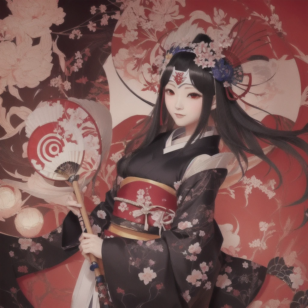 Anime girl in kimono holding folding fan and uchiwa fan, onmyoji, The Detailed Art of the Onmyoji, onmyoji portrait, Zerochan Art, pixiv Contest Winner, feudal japan art, Anime illustration, Digital art on pixiv, Beautiful anime art, Japanese art style, Anime style digital art, Anime fantasy illustration