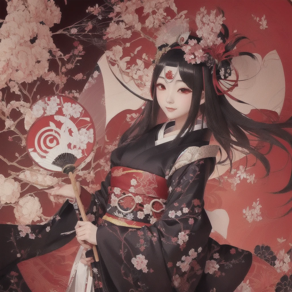 Anime girl in kimono holding folding fan and uchiwa fan, onmyoji, The Detailed Art of the Onmyoji, onmyoji portrait, Zerochan Art, pixiv Contest Winner, feudal japan art, Anime illustration, Digital art on pixiv, Beautiful anime art, Japanese art style, Anime style digital art, Anime fantasy illustration