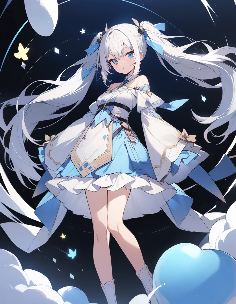 Gal、White Hair、Blue Eyes、Twin tails、whole body