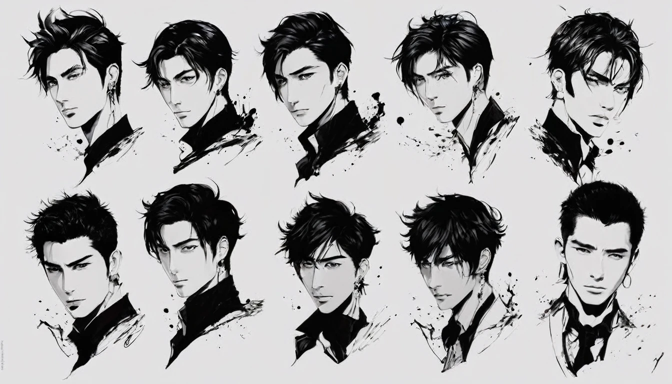ink,Exaggerated expressions,5 handsome male characters,ink,stain,Line outline,ink stain,คราบink