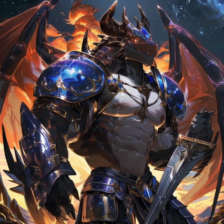 a close up of a black dragon with a sword and armor, red demon armor, dragon knight, black dragon, hyperrealistic d & d fantasy art, muscled humanoid balrog demon, draconic looking armor, demonic dragon inspired armor, epic dragon, d & d fantasy digital art, 4k fantasy art, ruler of inferno, dungeons and dragons fantasy art,by raccoon21,by nullghost,by traveler009,by lingdong