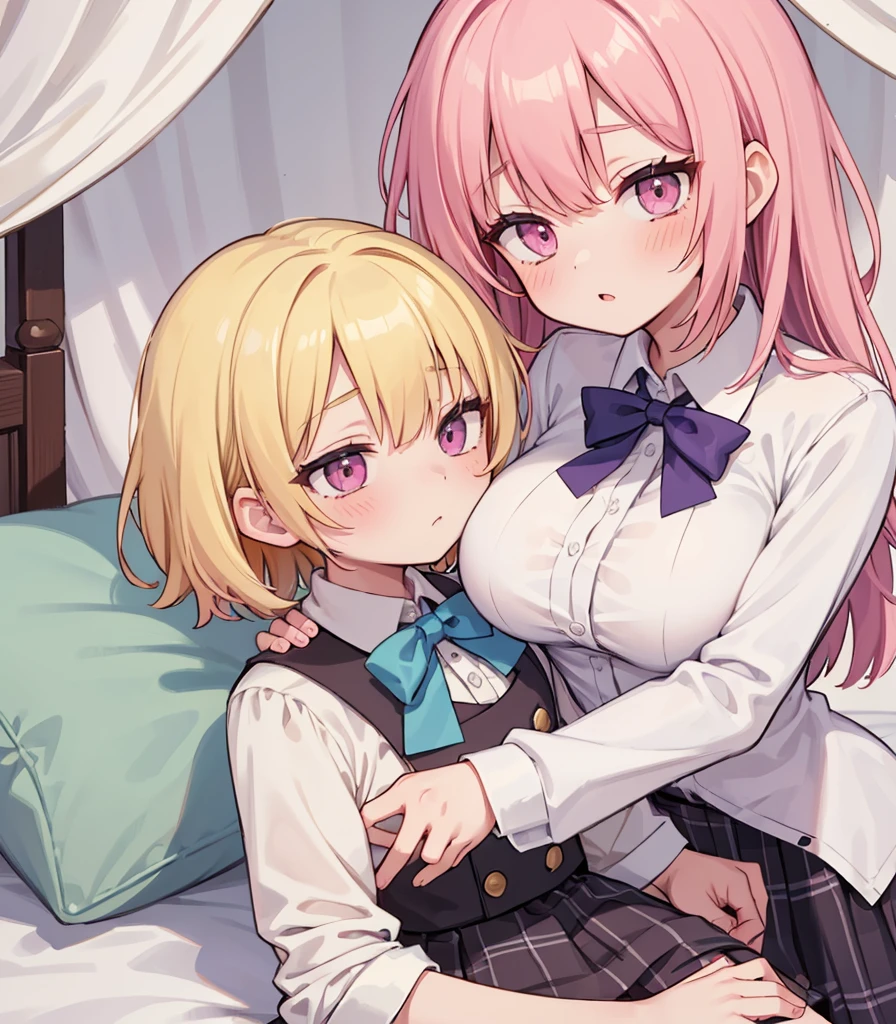 masterpiece, Highest quality, so beautiful, absurdists,High resolution,One girl, One boy,Cuddling in bed, like,sexly,Look at each one, blush,Age difference,bow tie,blondes,chest,Long Hair,Pink Hair,Tucked in shirt,short hair,skirt,Tent shirt,Slut,Big breasted sister and brother,Siblings, trousers,Pushing her big tits against her brother,(My brother&#39;s erect penis),((((姉のvery huge breasts,Sister crushes her big tits in her brother&#39;s face)))),(((((Very huge breasts))))),(((((penis,NSFW,Soft Very HUGE breasts))))),((Bursting Breasts,Huge breasts hiding her brother&#39;s face)),((((((((Huge Breasts, Large Breasts, Very Large Breasts, Very Large Breasts, Very Large Breasts, Very Large Breasts, Very Large Breasts, Very Large Breasts, Very Large Breasts, Very Large Breasts, Very Large Breasts, Very Large Breasts, Burying Face in Breasts)))))))),Two people gazing at each other,puffy breasts,((Face crushed by tits, huge breasts on brother's body, mouth covered by tits, breasts covering face)),((huge breasts)),((soft massive breasts)),crotch grab