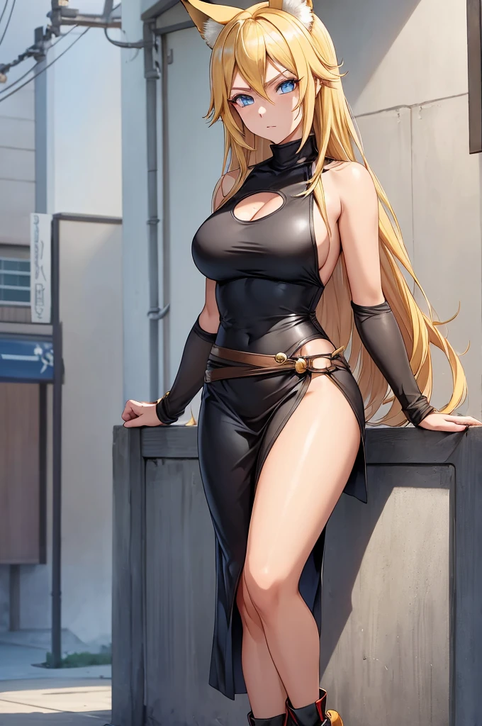 [1girl, Naruto Uzumaki as a girl, female Naruto Uzumaki, gender swapped Naruto, Naruko, Naruto as a female, gender swap, female Naruto Uzumaki (anime: Naruto), female/girl/woman, beautiful blond hair, blond hair, blue eyes, beautiful blue eyes, detailed blue eyes, perfect eyes, fashionable modern outfit, modest girly outfit, fox ears]

Imagine a stunning rendition of Naruto Uzumaki, but reimagined as a girl - let's call her Naruko. Picture her with beautiful, flowing blond hair cascading down her shoulders like golden strands of sunlight. Her eyes, a mesmerizing shade of azure, sparkle with an intensity that draws you in, each detail meticulously crafted to perfection. Naruko stands confidently, exuding strength and determination, yet there's a softness to her features that speaks of her feminine grace.

Now, envision her attire - a modern ensemble that perfectly complements her vibrant personality. She wears a chic keyhole turtleneck in a trendy shade of charcoal gray, the sleek design accentuating her neckline and adding a touch of allure to her look. Paired with this, she sports a pair of form-fitting jeans, their dark wash emphasizing her lithe figure and casual elegance.

But what truly sets Naruko apart are the adorable fox ears perched atop her head, a whimsical touch that adds an enchanting allure to her appearance. These ears, with their soft fur and delicate tufts, give her a playful yet mysterious air, hinting at the hidden depths of her character.

Completing her ensemble, she opts for a pair of stylish ankle boots in a neutral tone, adding a hint of urban sophistication to her overall look. Naruko carries herself with poise and confidence, embodying the essence of modern femininity with a dash of fox-like charm.

[High quality, 8k, perfect image, best image, highly detailed, detailed, beautiful]
