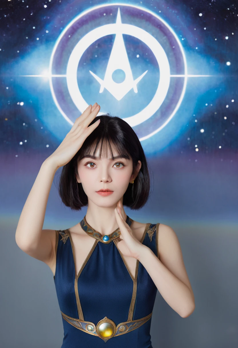 Tarot,Hands together,Vulcan salute,Attention, Halo behind the head,Finely_detailed, perfect_Body, perfect_Eye, perfect_Face, perfect_finger,