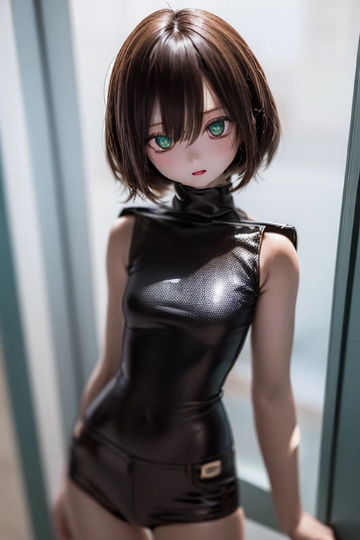 (SFW:2), photorealistic, realistic photo, 8k, ((highest quality)), ((masterpiece)), (extremely detailed), kukolnydom, doll, (female, 18yo, 18 years old:1.6), solo, ((cowboy shot, standing, slim, slender, medium breasts)), (parted lips, green eyes, brown hair, plastic skin, looking at another, glass eyes, gradient eyes, shining eyes, detailed eyes:1.3)