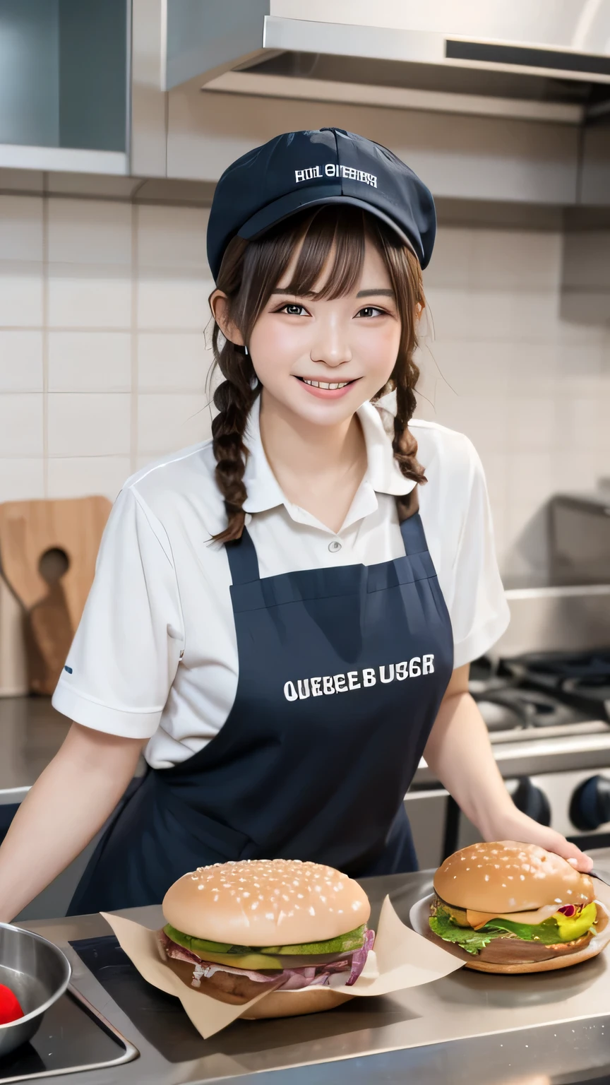 A girl works on a workbench at Starbucks,The whole body was only wearing an apron and no mission clothes