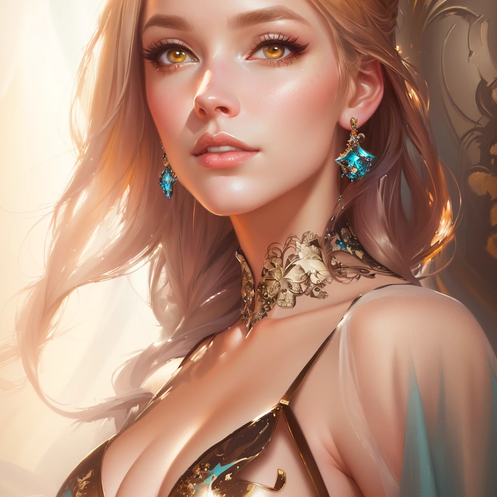 a painting of a woman with a very large breast sitting on a chair, beautiful character painting, hyperrealistic fantasy art, realistic fantasy painting, realistic fantasy illustration, Realistic fantasy artwork., detailed matte fantasy portrait, fantasy genre portrait, beautiful fantasy art portrait, intricate wlop, detailed painting 4k, fantasy art portrait, artgerm julie bell beetle