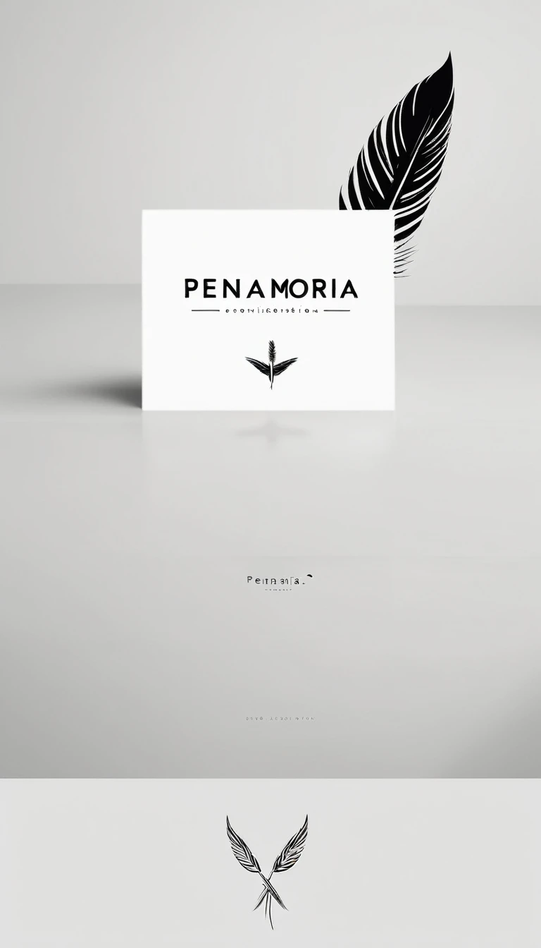 A minimal, modern, simple, cinematic logo design for the brand “Penamemoria". Create a modern, minimalistic, high-quality, logo of a bird feather