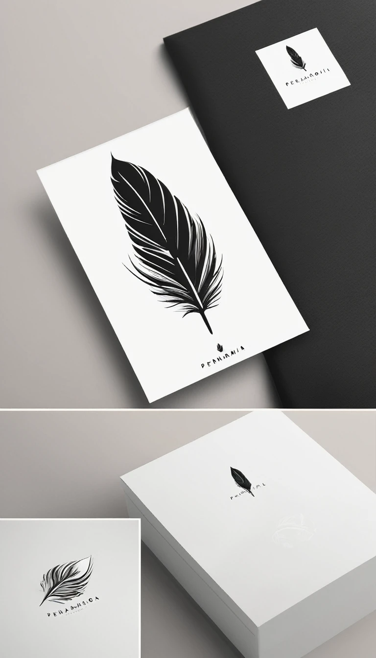 A minimal, modern, simple, cinematic logo design for the brand “Penamemoria". Create a modern, minimalistic, high-quality, logo of a bird feather