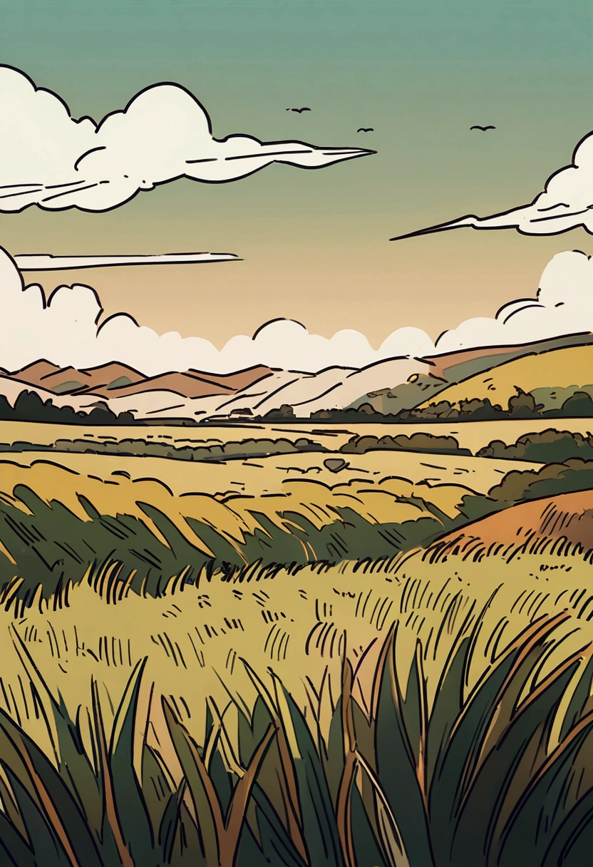 grassland，Kite，Rich colors，Illustration style
