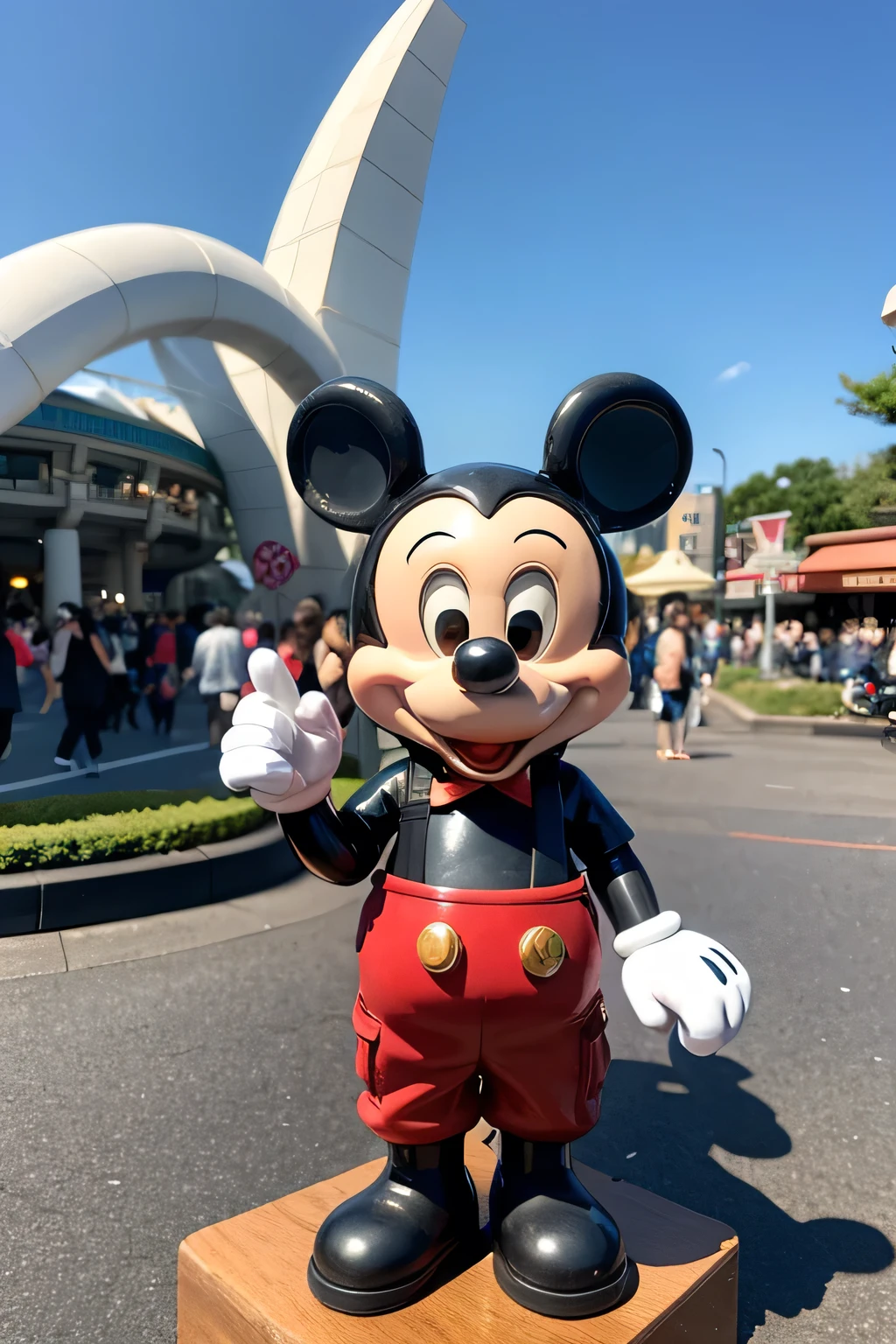 Mickey Mouse holding a survival knife at Tokyo Disneyland, blade, grotesque, sharp survival knife