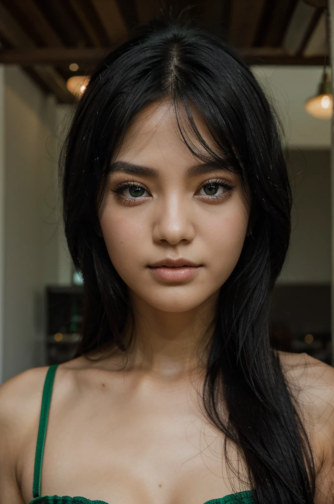 Black hair ling girl with emerald eyes