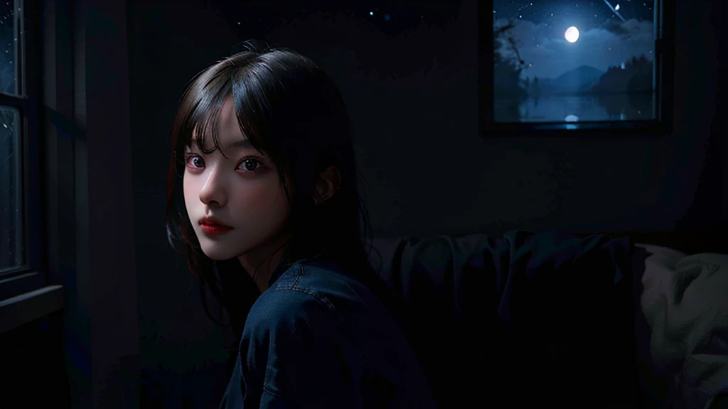 (photo-realistic:1.3)
(1girl), (30yo), mature, (blue room:1.1), (rim lighting:1.3), (dimly lit:1.3), (dark night:1.3), indoors, long hair,
masterpiece