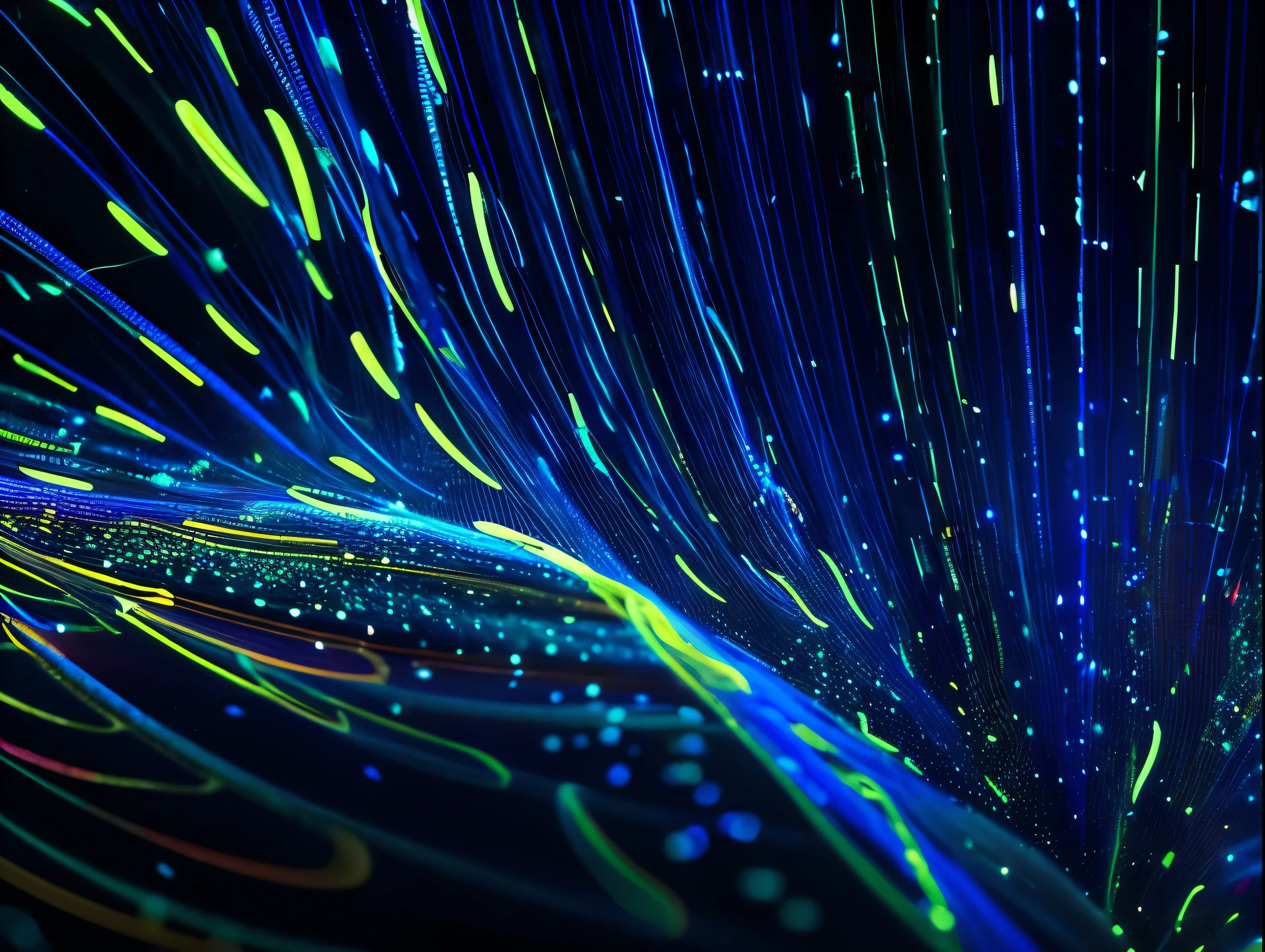a fiber optic background with numerous glowing light spots, intricate and luminescent fibers, ethereal and mesmerizing, abstract and captivating, beautiful bokeh lighting effects, dramatic and enchanting, high detail, 8k, photorealistic, professional lighting, vivid colors, glowing orbs, shimmering particles, translucent fibers, otherworldly and dreamlike