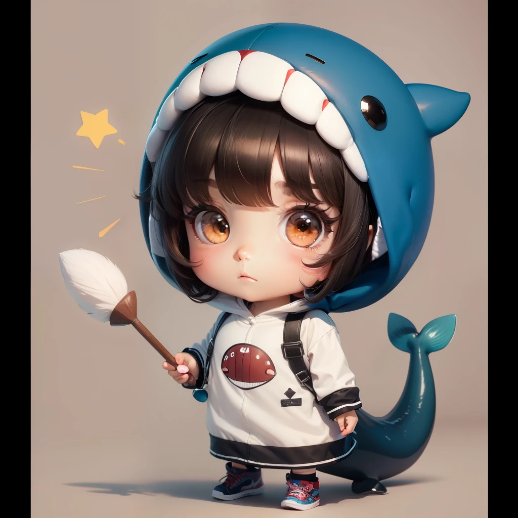 High quality,Masterpiece, Chibi, Nerdrooid, Mega Mini, hat, Whale costume, have dark hair, Bob hairstyle,
