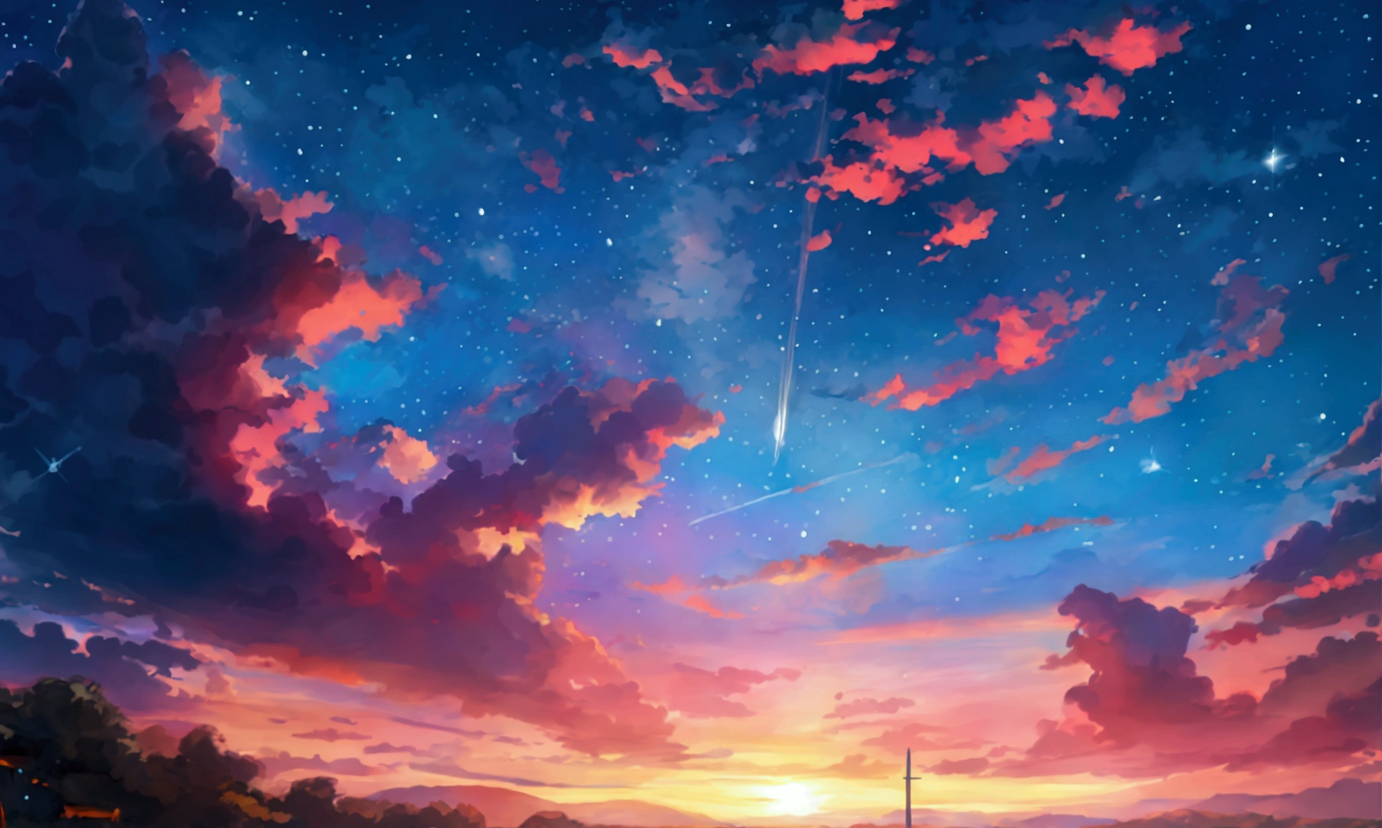 Night sky cute illustration landscape no people needed