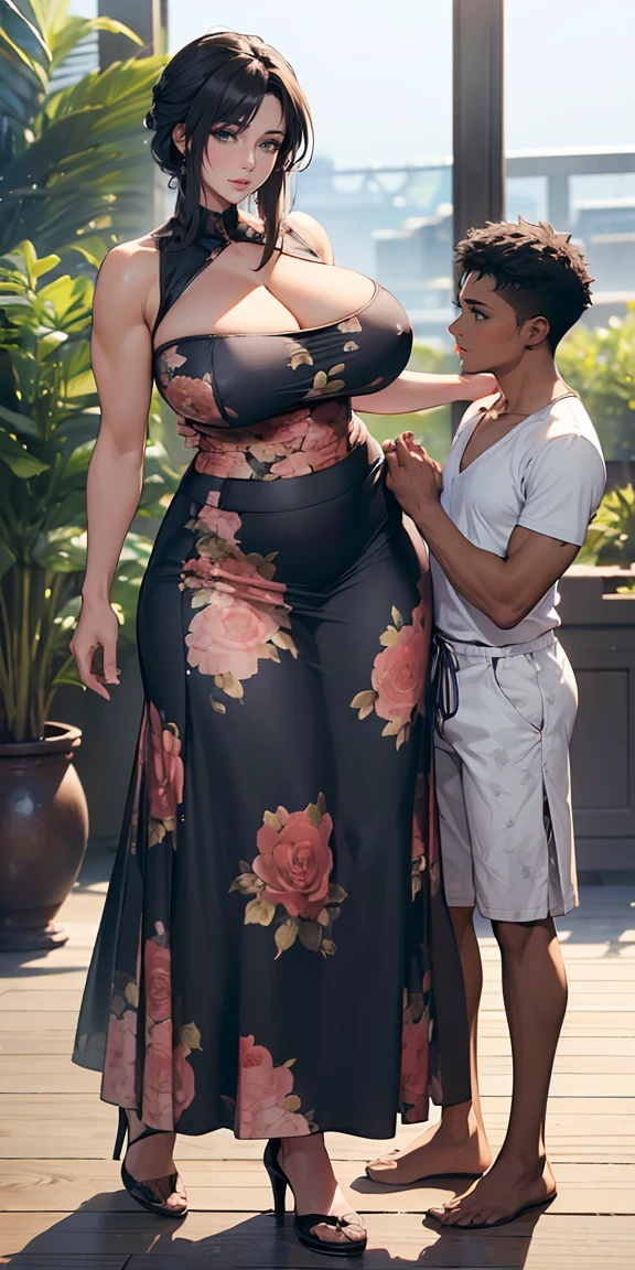 (1 young man), (1 asian Mom), (Duet), A mom seduces a young blackman，（strong and naked black man，short pants，muscle body，bodybuilder），（a young mom with big breasts，narrow waist，bare shoulders，(long skirt dressed, floral print, naked）, European 40 year old milfs and th1 young black man r, best quality:1.4), (Ultra-high resolution:1.2), (8K, RAW photos:1.2), Laurena Lexis, (1 Mom, 1 son), Moms showing off their curves, bend down, Wearing sexy clothes and shorts, and their young son, Clear eyes, A mother and her young son, ((French Kiss))