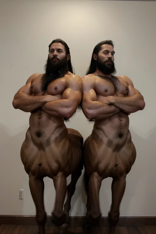 Two male muscular centaurs, two centaurs, muscle, sexy, beard, black hair, wallpaper 