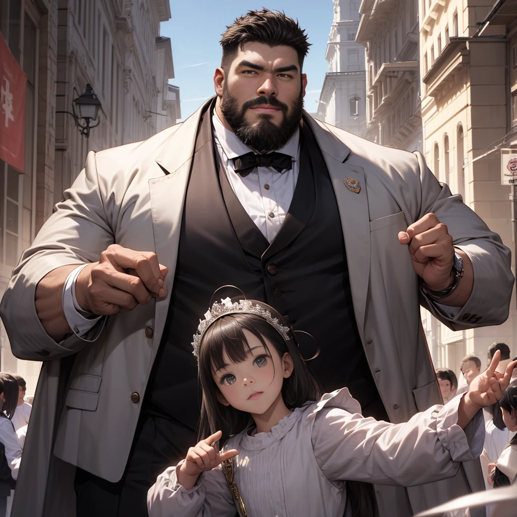 American man、髪の毛がない、スキンヘッドdark skin color、big body、strong beard、Very large body、Very large muscles、wearing a black long-sleeved tuxedo、6 pack、Crisp face、Muscle Pose、detailed crotch、and draw the whole body、Bald head、Plump crotch、Lack of hair