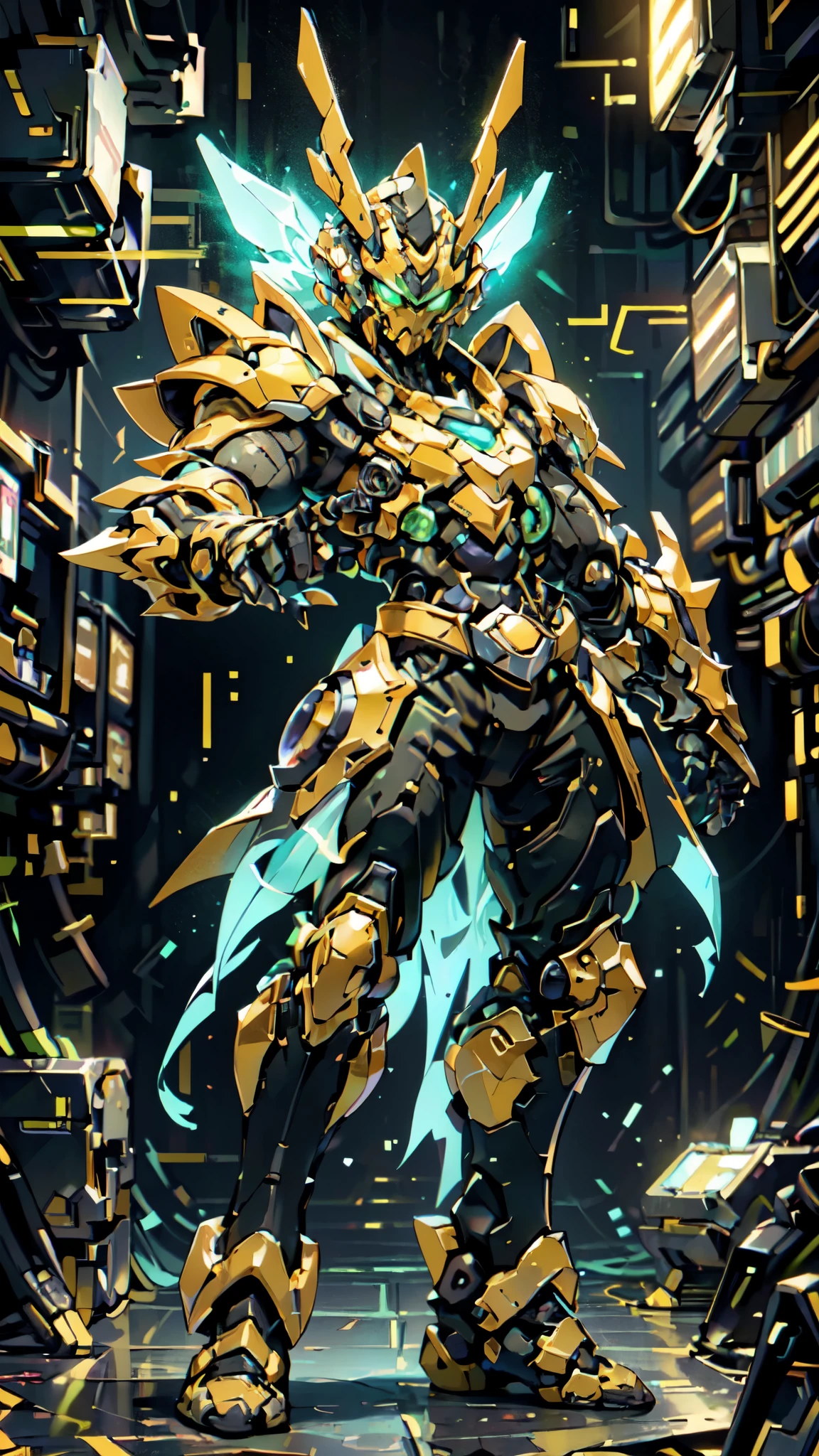 (masterpiece:1.5, best quality:1.5, extremely delicate:1.5, foreshortening:1.5, dynamic angle:1.5), a man wearing a full-face helmet, a fantasy-style biotech armored combat suit, green eyes, (a composite layered chest armor), fully enclosed shoulder guards, matching arm and leg guards, the belt is adorned with neon circuitry, (the color scheme is primarily black glow with green and red accents), the design balances heavy with agility, a high-tech bio-mecha armor, (Armor Concept Inspired by neon Cyberpunk, stand on the top of a skyscraper in a futuristic sci-fi city), this character embodies a finely crafted fantasy-surreal style armored hero in anime style, exquisite and mature manga art style, (element, plasma, energy, the armor glows), ((male:1.5)), metallic, high definition, highres, ultra-detailed, ultra-fine painting, professional, perfect body proportions, golden ratio, anatomically correct, symmetrical face, extremely detailed eyes and face, high quality eyes, creativity, RAW photo, UHD, 32k, Natural light, cinematic lighting, masterpiece-anatomy-perfect